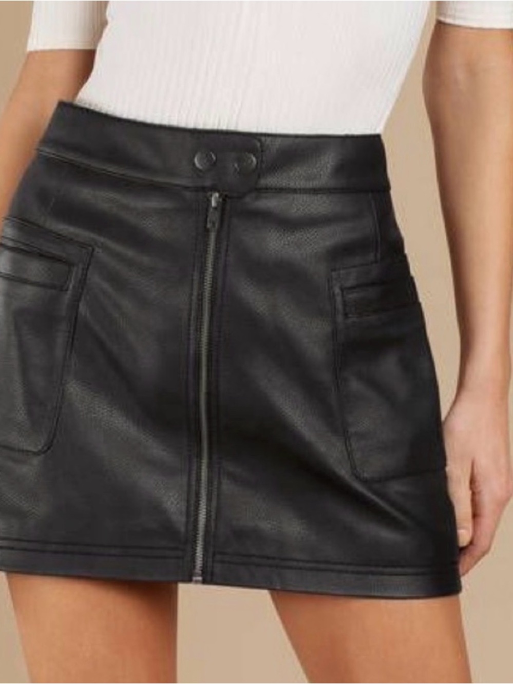 Free people Faux Leather Black Zip-Front Mini Skirt